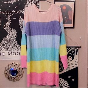 Pastel Rainbow Color Block Sweater Dress / Long Sweater